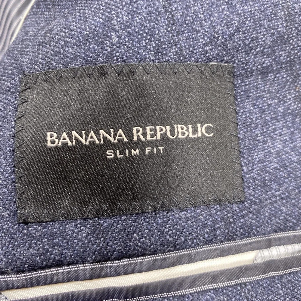 Banana Republic‎ Suit Jacket Mens 46R Blue Tweed Wool Polyester Two Button